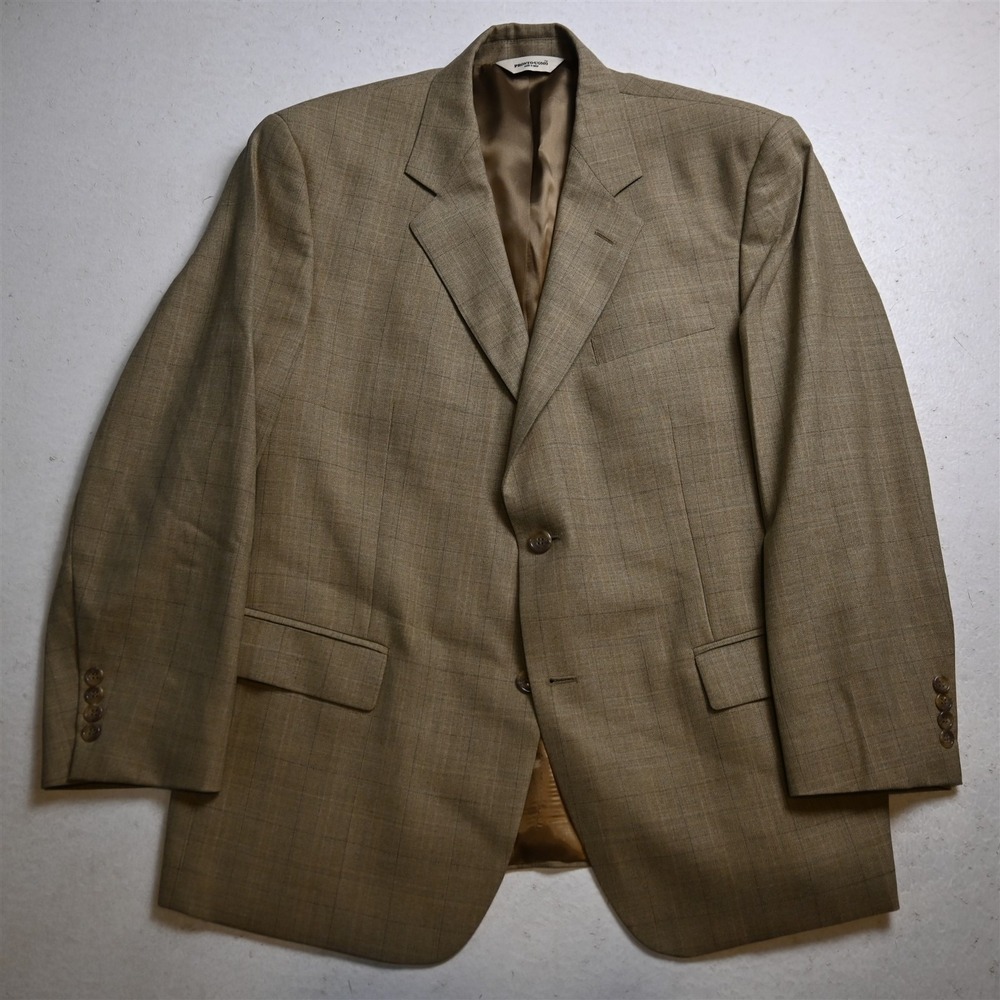 Pronto Uomo 42S Beige Windowpane 100% Wool Mens Blazer Suit Jacket Sport Coat